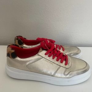 cole haan GrandPro Rally Leopard-Print Calf Hair Metallic Leather Sneakers 8.5B